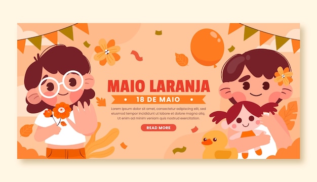 Vetor grátis modelo de banner horizontal plano para conscientização maio laranja