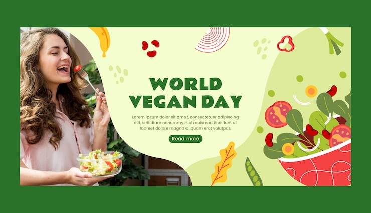 Vetor grátis modelo de banner horizontal plano para evento do dia vegano mundial