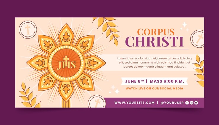 Vetor grátis modelo de banner horizontal plano para feriado de corpus christi
