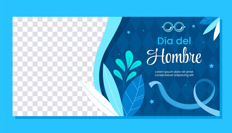 Vetor grátis modelo de banner horizontal plano para o dia dos homens em espanhol