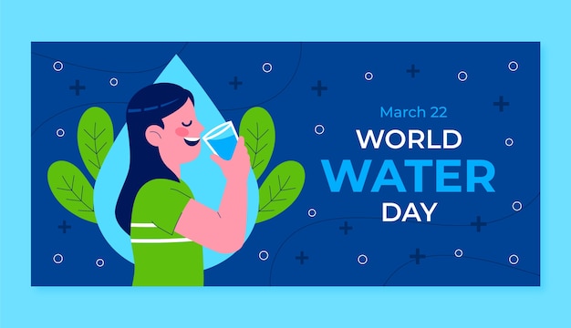 Vetor grátis modelo de banner horizontal plano para o dia mundial da água