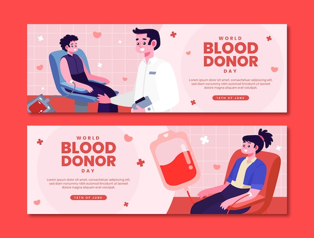 Modelo de banner horizontal plano para o dia mundial do doador de sangue