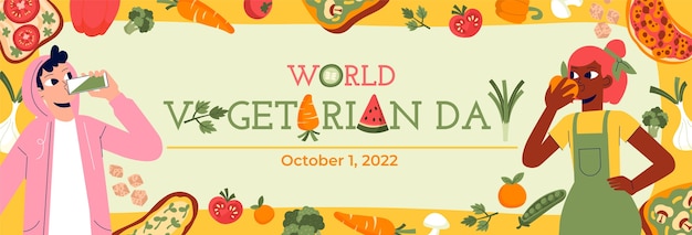 Vetor grátis modelo de banner horizontal plano para o dia mundial do vegetariano