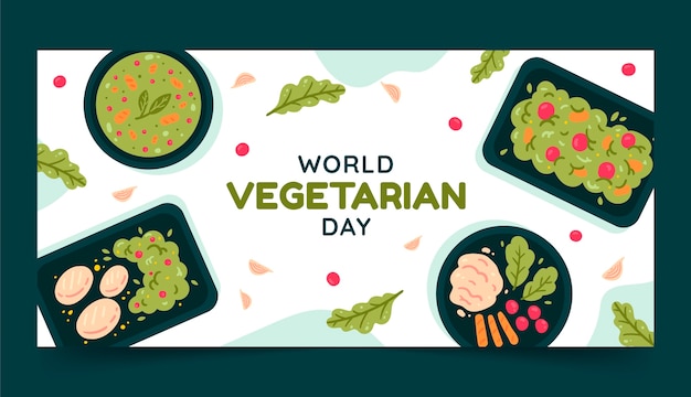 Vetor grátis modelo de banner horizontal plano para o dia mundial do vegetariano