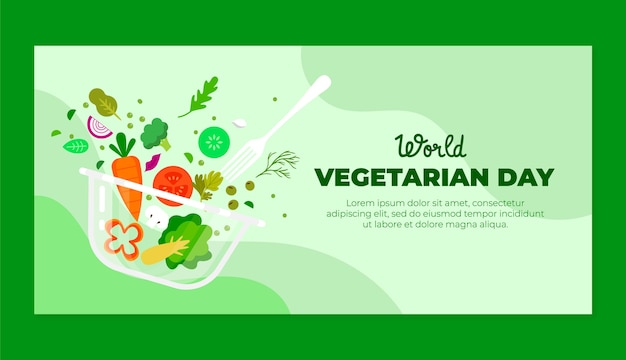 Modelo de banner horizontal plano para o dia mundial do vegetariano