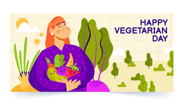 Modelo de banner horizontal plano para o dia mundial do vegetariano