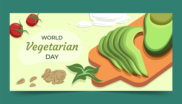 Vetor grátis modelo de banner horizontal plano para o dia mundial do vegetariano