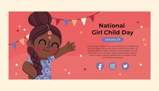 Vetor grátis modelo de banner horizontal plano para o dia nacional da criança menina
