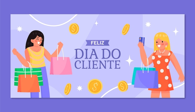 Vetor grátis modelo de banner horizontal plano para venda dia do cliente