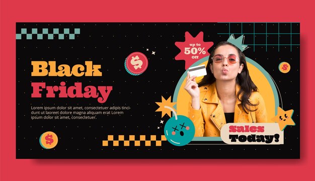 Modelo de banner horizontal plano para venda na sexta-feira negra
