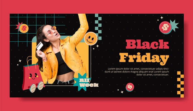 Modelo de banner horizontal plano para venda na sexta-feira negra