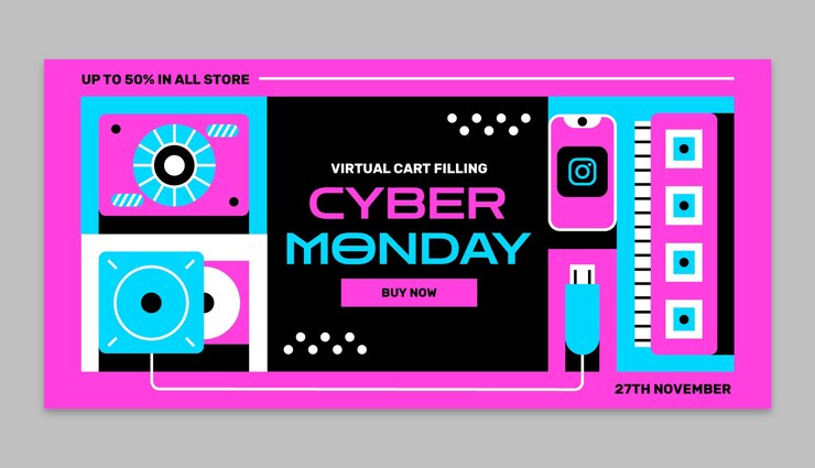 Vetor grátis modelo de banner horizontal plano para vendas na cyber monday