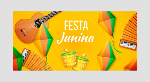 Modelo de banner horizontal realista de festas juninas