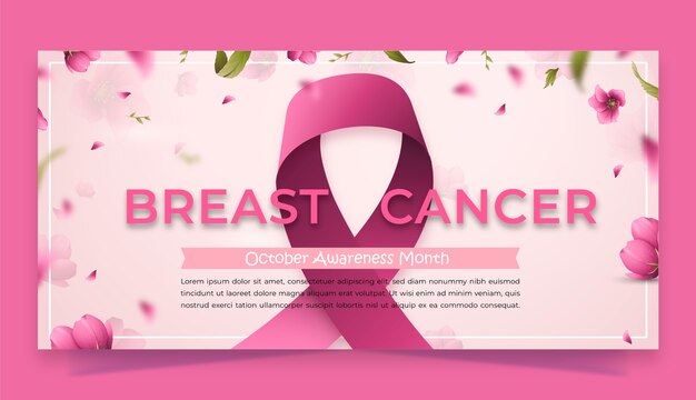 Modelo de banner horizontal realista do mês de conscientização do câncer de mama