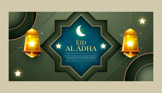 Modelo de banner horizontal realista eid al-adha com lanternas