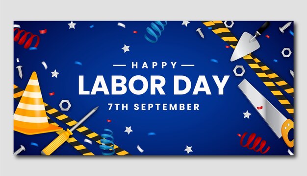 Modelo de banner horizontal realista para celebração do dia do trabalho