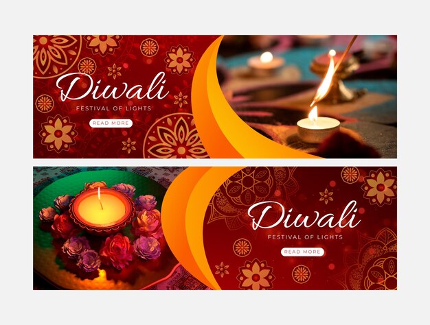 Modelo de banner horizontal realista para celebração do festival hindu diwali