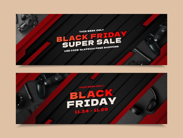 Vetor grátis modelo de banner horizontal realista para vendas na black friday