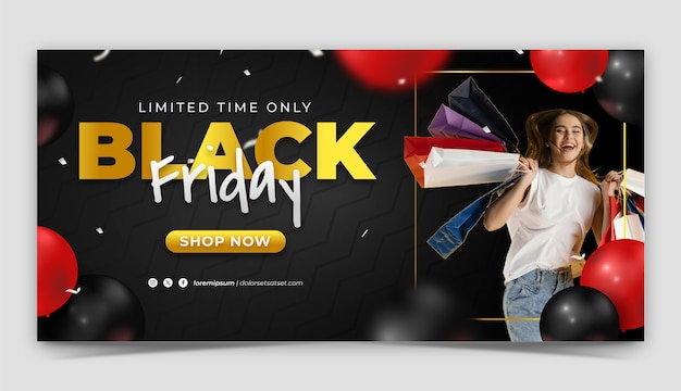 Modelo de banner horizontal realista para vendas na black friday