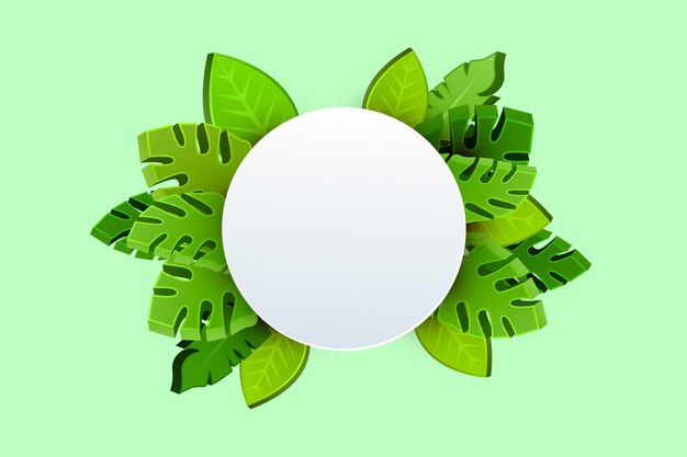 Modelo de banner moderno com folhas verdes em 3d