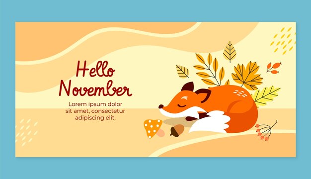 Modelo de banner plano olá novembro para o outono