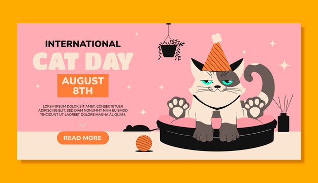 Modelo de banner plano para celebração do dia internacional do gato