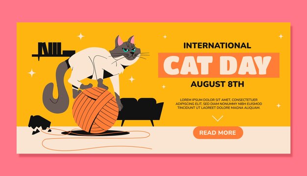Modelo de banner plano para celebração do dia internacional do gato