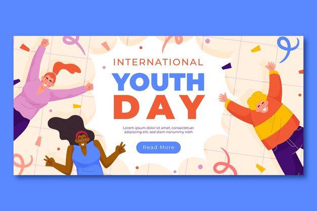 Modelo de banner plano para o dia internacional da juventude