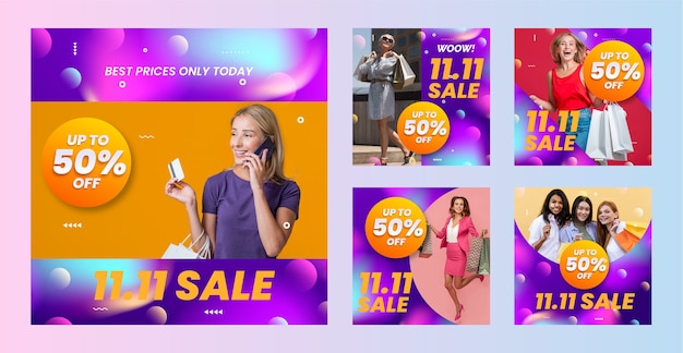Modelo de banner quadrado para evento de vendas de dia único 11.11