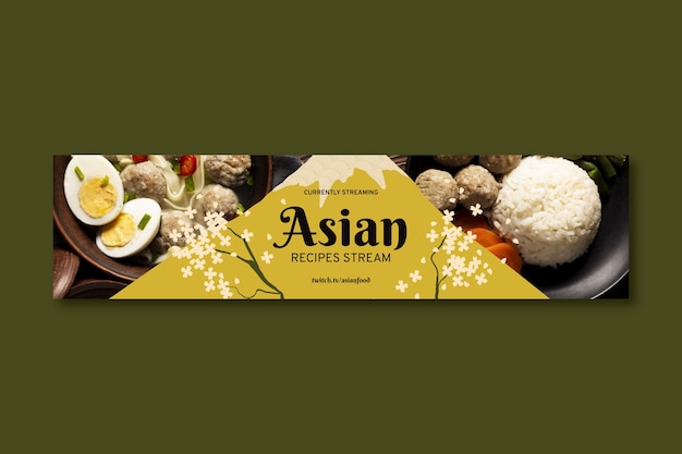 Vetor grátis modelo de banner twitch de negócios de restaurante de comida asiática