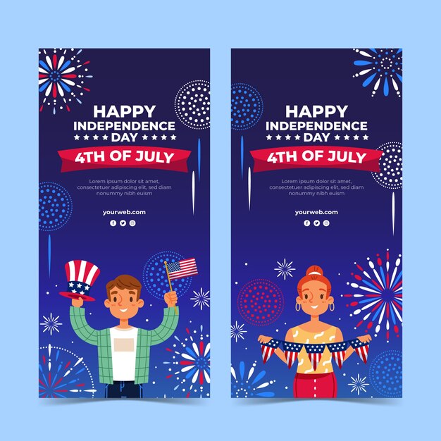 Modelo de banner vertical de 4 de julho desenhado à mão