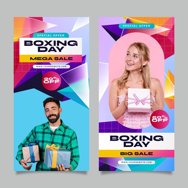 Vetor grátis modelo de banner vertical gradiente para compras no boxing day