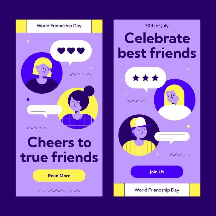 Vetor grátis modelo de banner vertical para celebração do dia internacional da amizade
