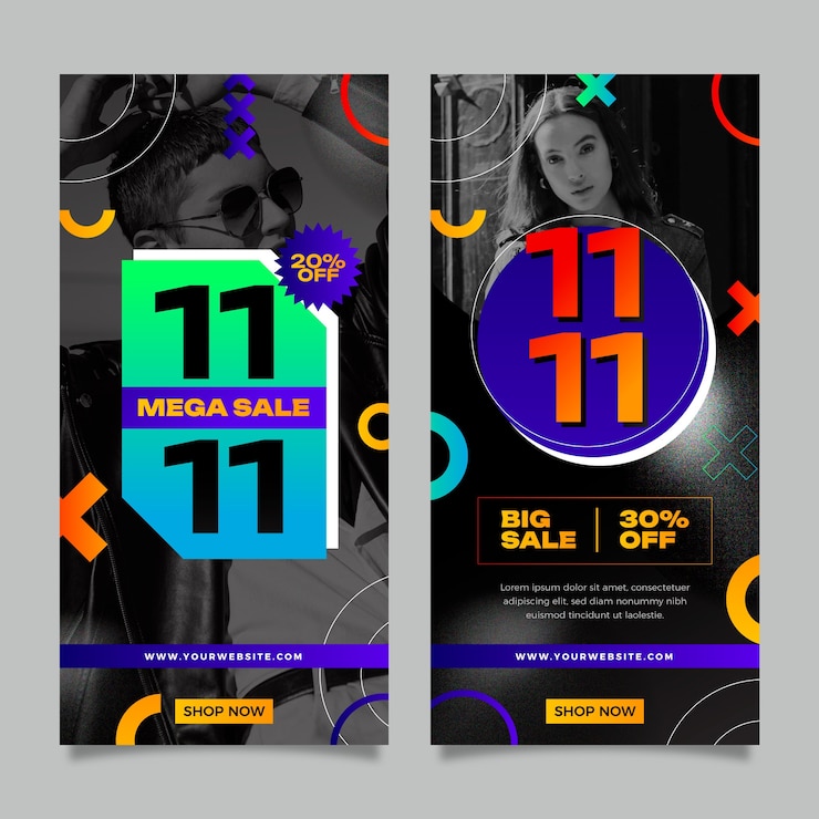 Vetor grátis modelo de banner vertical para evento de vendas de dia único 11.11