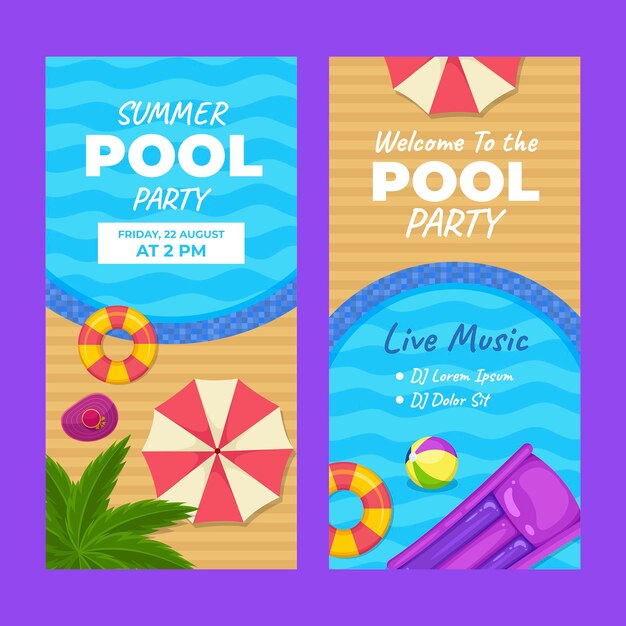 Modelo de banner vertical para festa na piscina