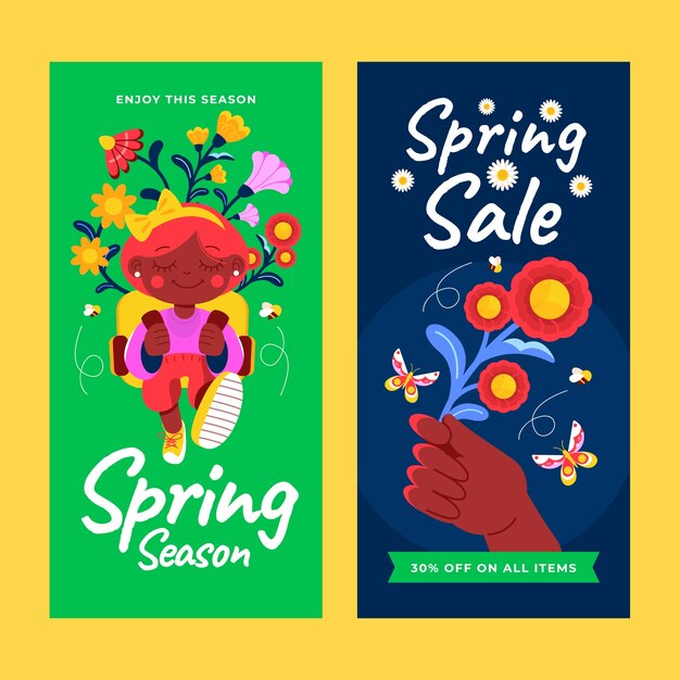 Modelo de banner vertical plano para a primavera