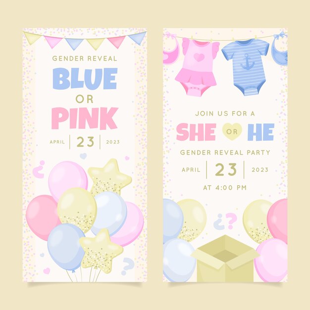 Modelo de banner vertical plano para festa de revelação de gênero