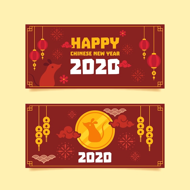 Modelo de banners de ano novo chinês de design plano