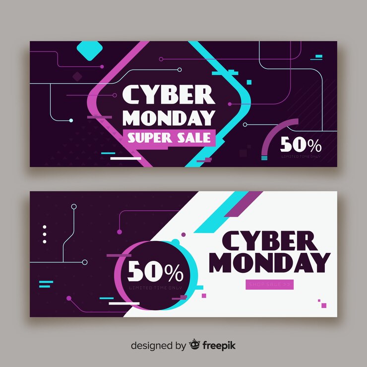 Vetor grátis modelo de banners de design plano de cyber monday