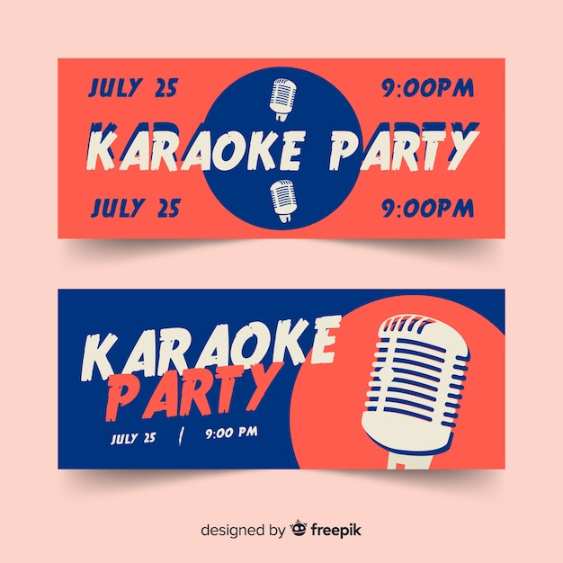 Modelo de banners de festa de karaoke plana