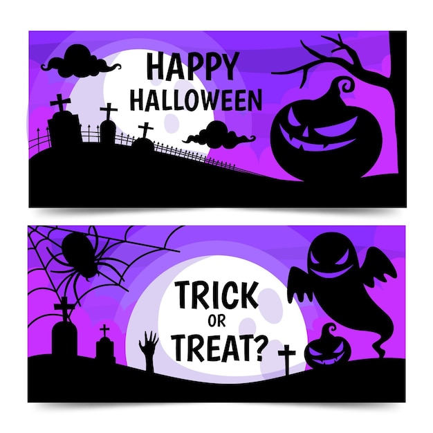 Modelo de banners de halloween de design plano