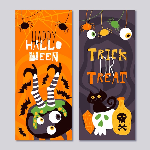 Modelo de banners de halloween desenhado à mão