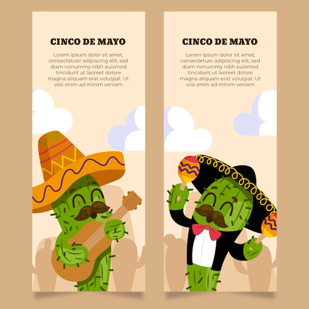 Modelo de banners de mão desenhada cinco de maio