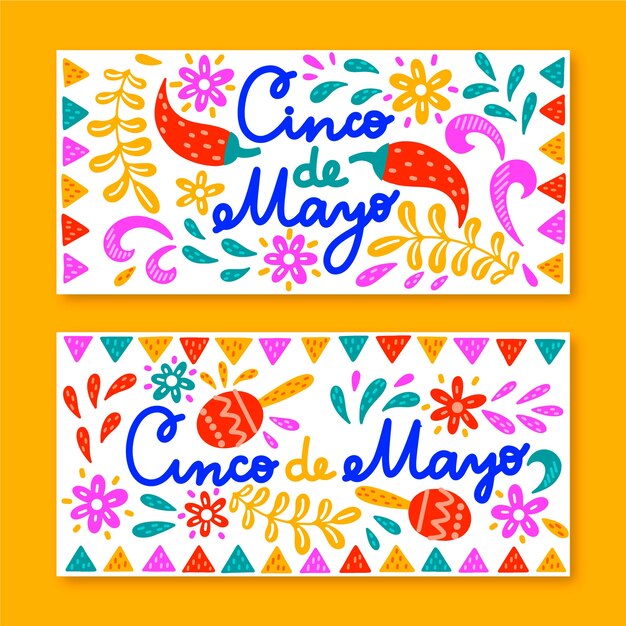 Modelo de banners de mão desenhada cinco de maio