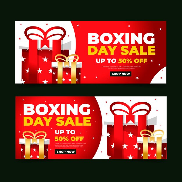 Modelo de banners de venda de boxing day em design plano