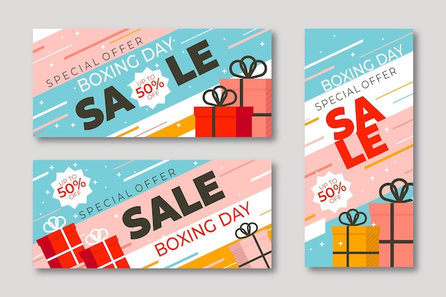 Modelo de banners de venda de boxing day em design plano