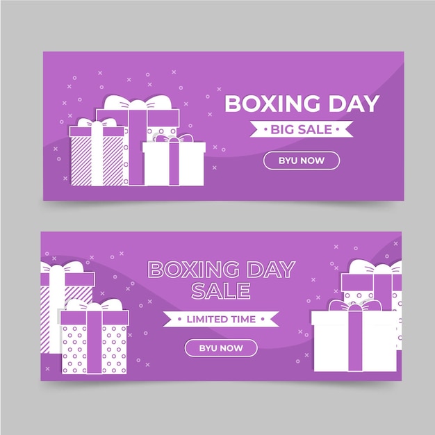 Modelo de banners de venda de boxing day em design plano