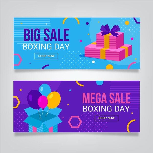 Modelo de banners de venda de dia de boxe de design plano