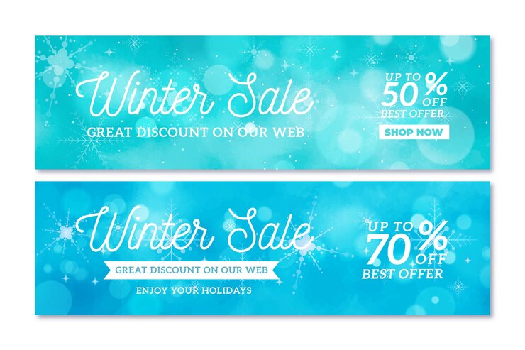 Vetor grátis modelo de banners de venda de inverno desfocado