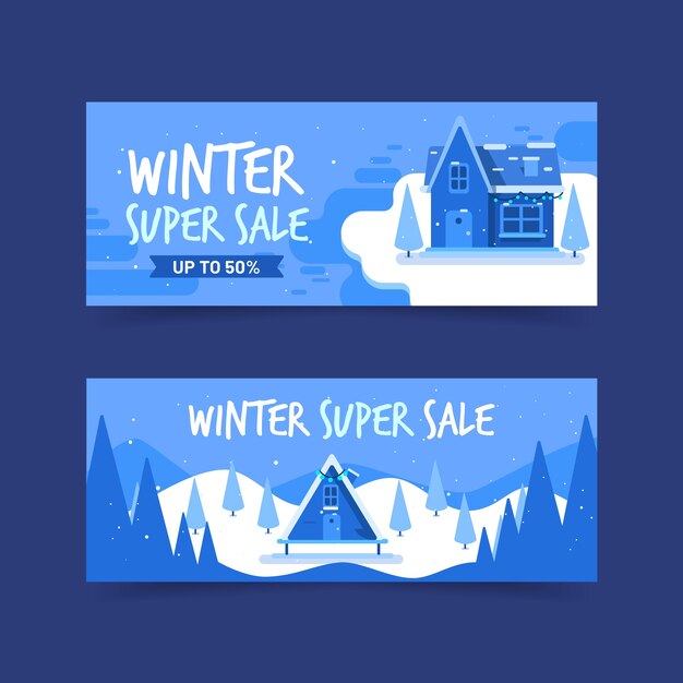 Modelo de banners de venda de inverno design plano